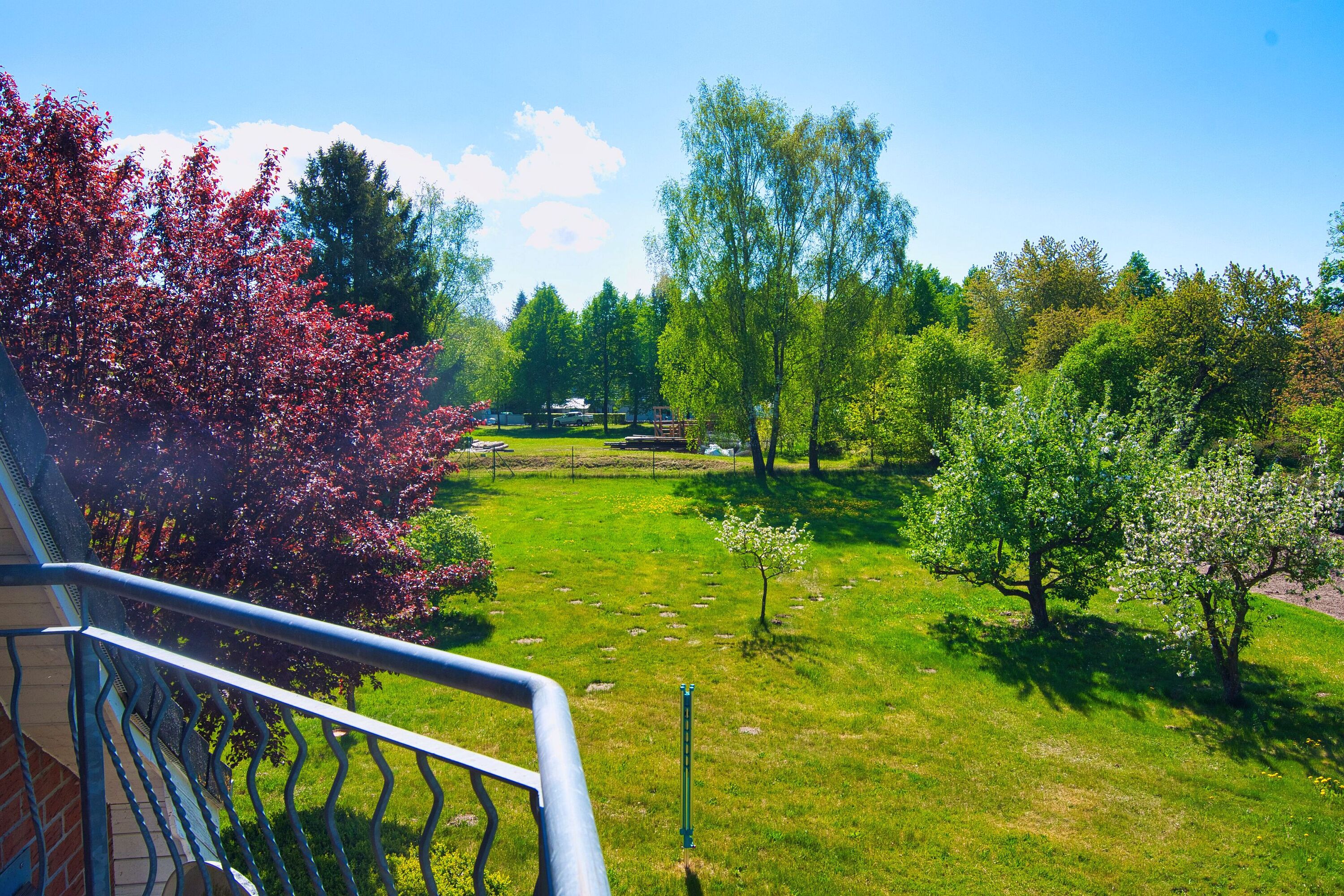 Ausblick in den Garten vom Balkon aus