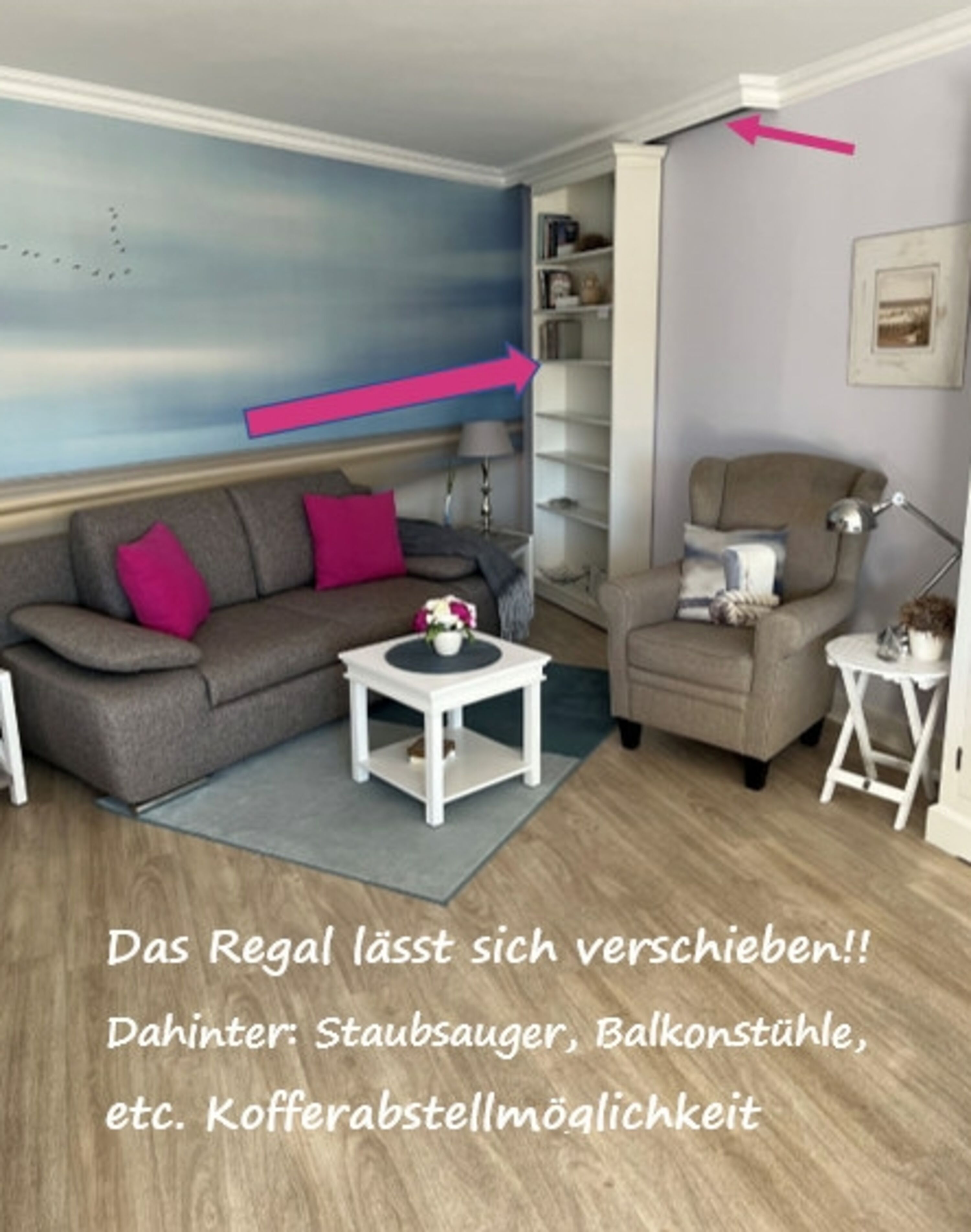 Das Regal lässt sich zur Seite schieben,