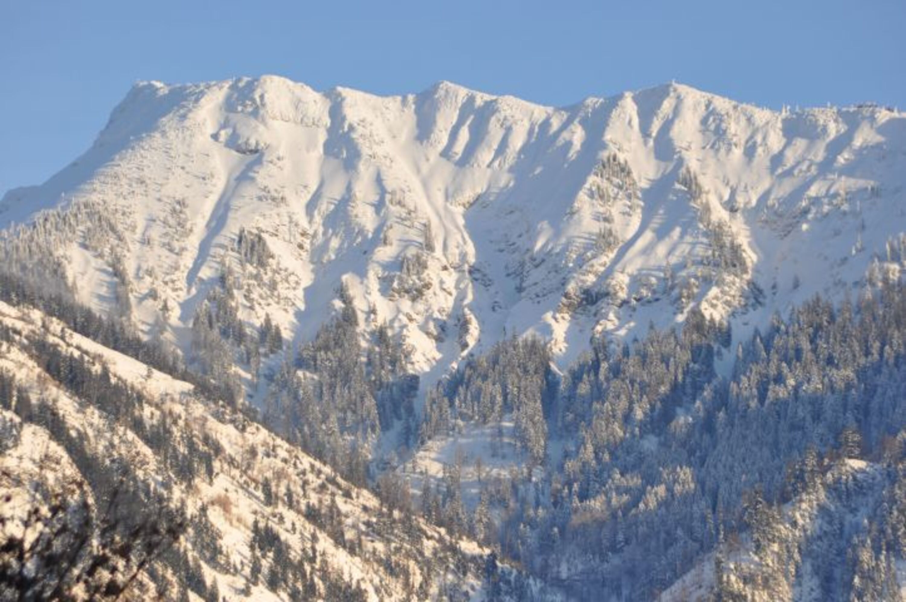 Der winterliche Blick vom Balkon auf den Iseler.
