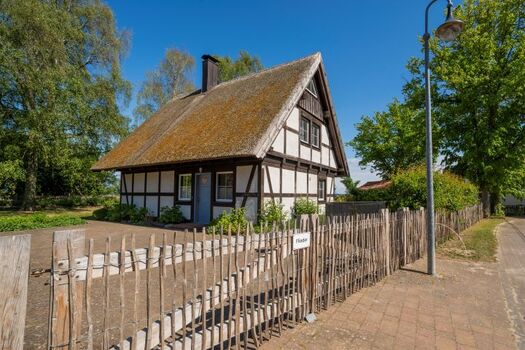 Ferienhaus Flieder - Außenansicht, komplett umzäuntes Grundstück