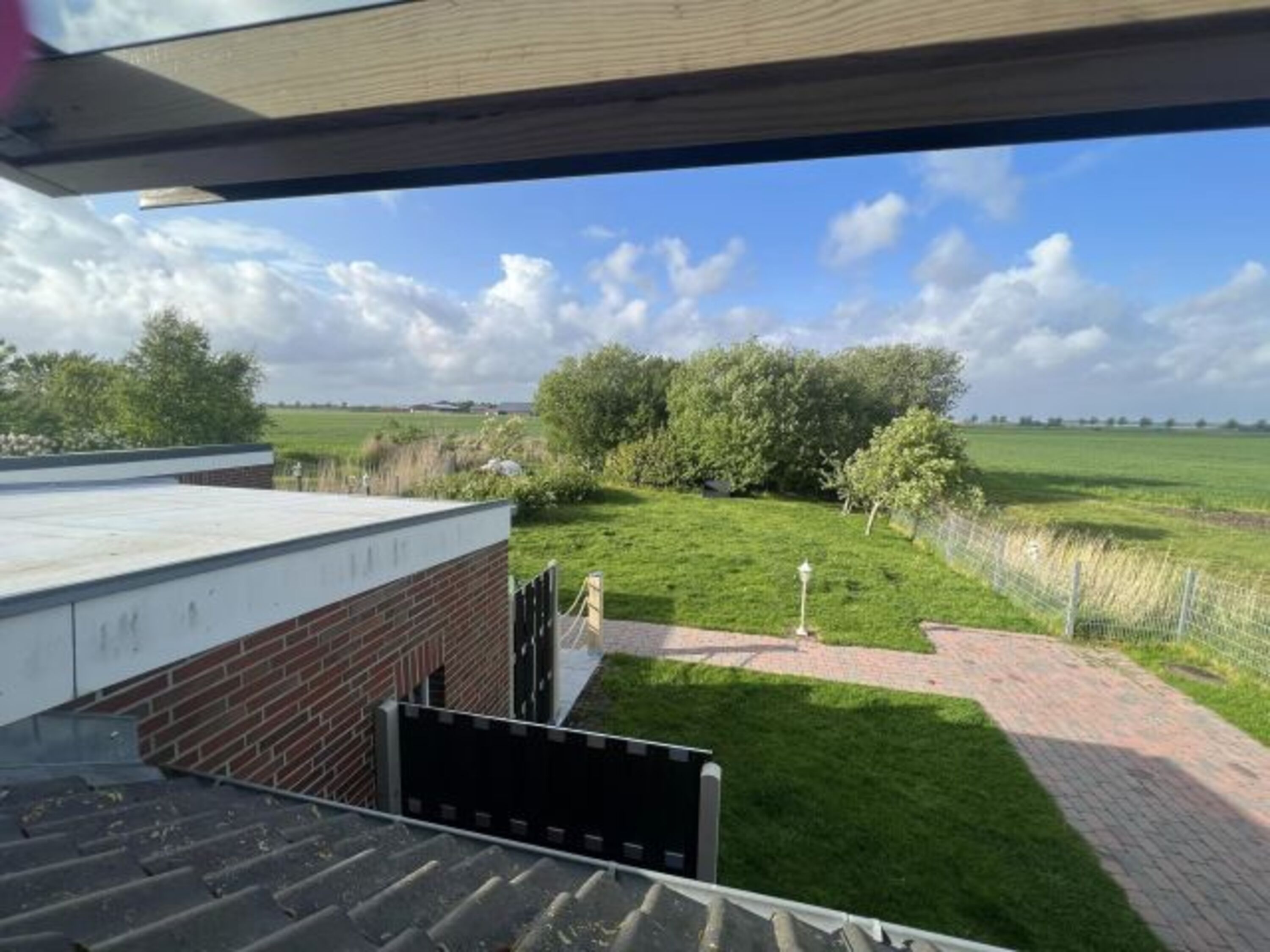 Blick vom Dachfenster in den Garten