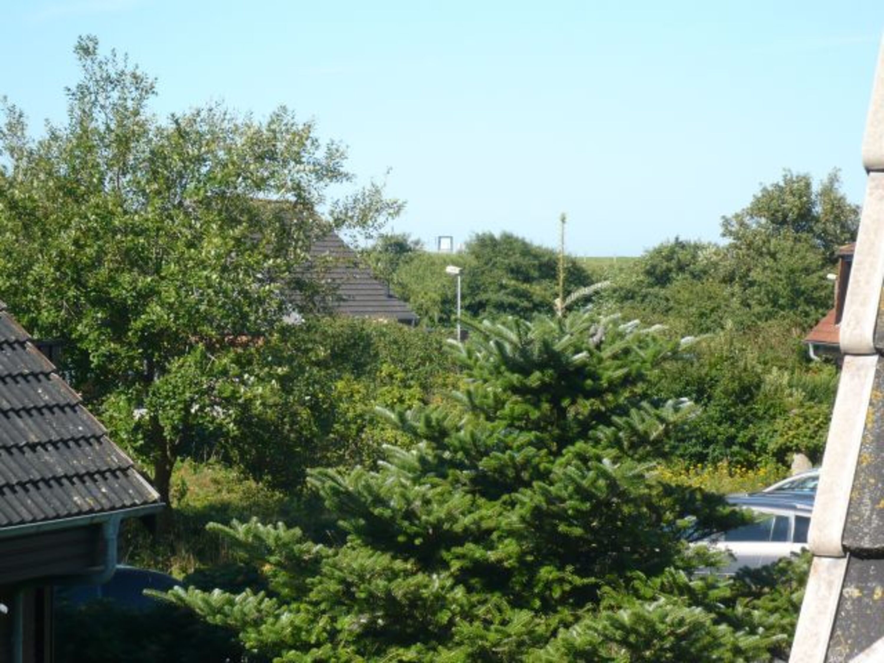 Seitlicher Blick vom Balkon zum Deich ...