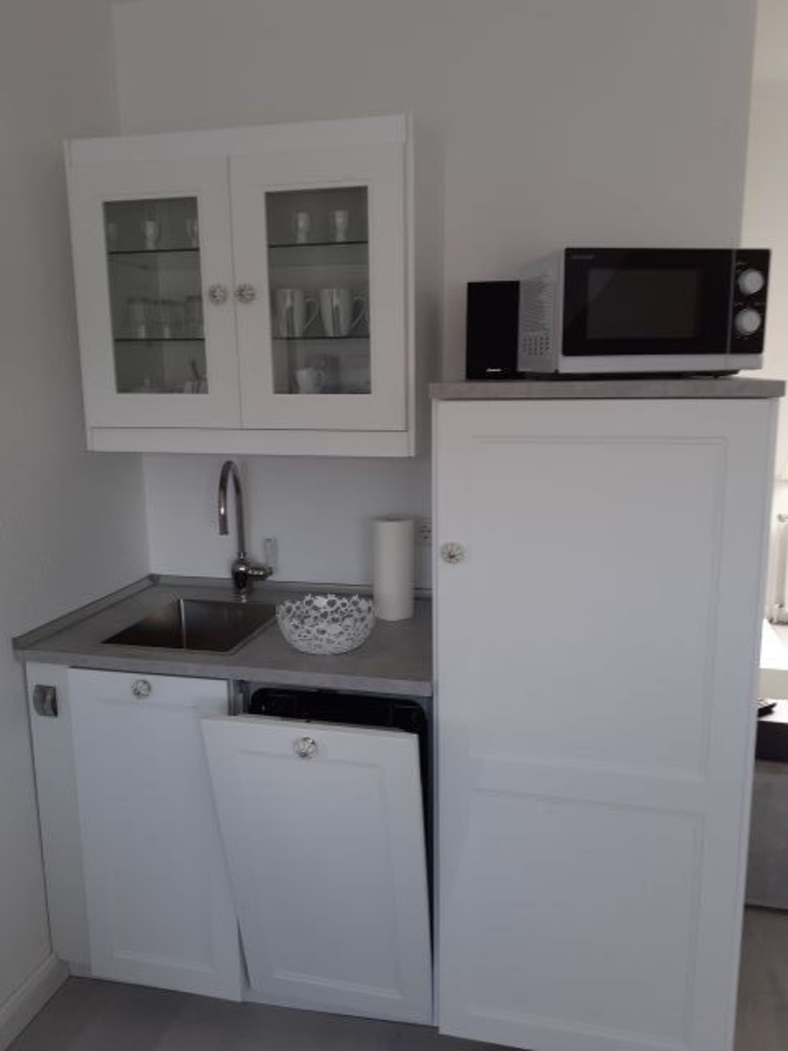 Kühlschrank mit Kühlfach, Geschirrspüle und Mikrowelle