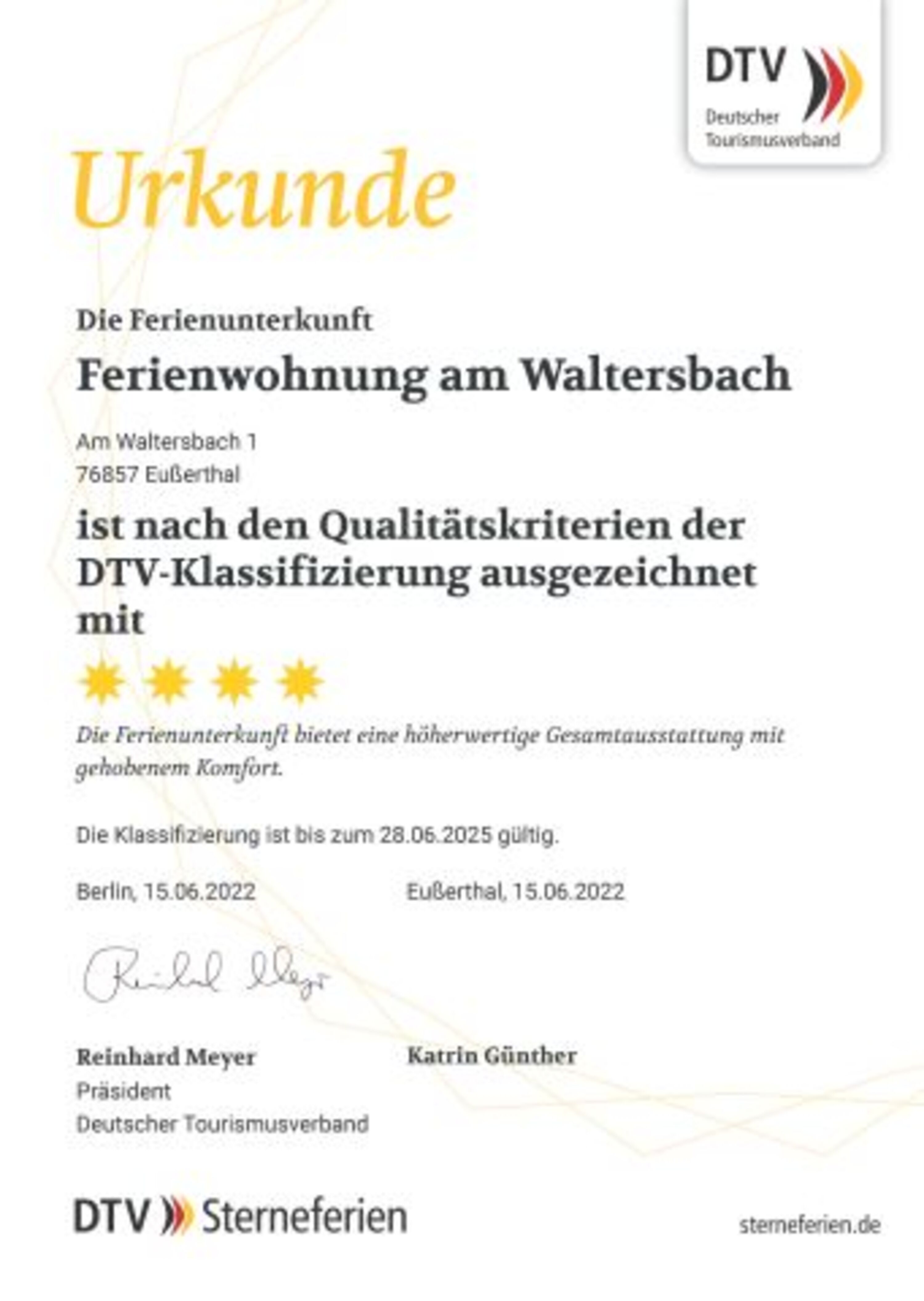 Ferienwohnung 4-Sterne DTV-Klassifizierung - gültig bis 2025