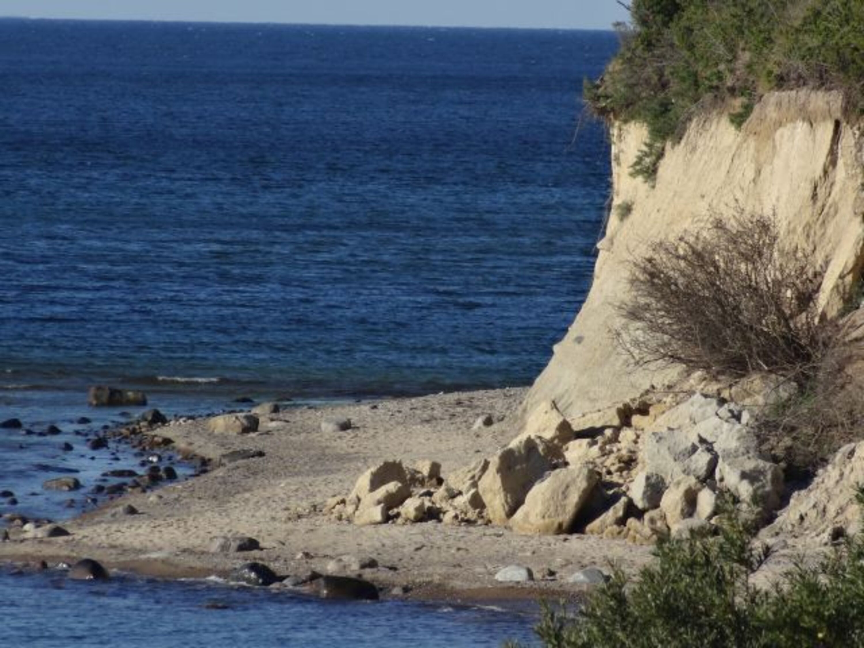 die Steilküste, bestehend aus Lehm, Erde und Sand